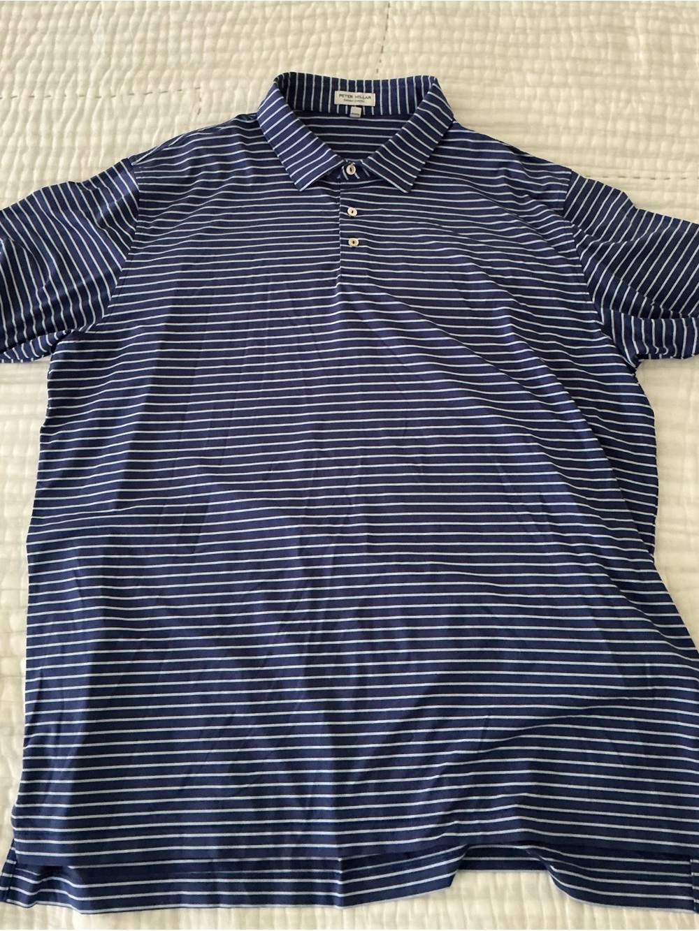 Peter Millar Navy and White Striped Polo